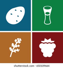 Freshness icons set. set of 4 freshness filled icons such as potato, mulberry, deel