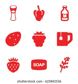 Freshness icons set. set of 9 freshness filled icons such as potato, mulberry, deel, pepper, Soap, tea cup, milk glass, strawberry