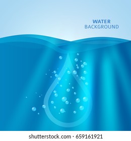 Freshness natural theme, a Fresh Water background of bright glowing blue blur with white circles & place for your text. Best graphic for front label spa products. Vector illustration eps 10