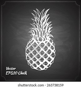 Freshness Pineapple Fruit Chalk Painted Outline Vector Illustration 