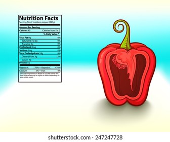 freshness red bell pepper nutrition facts vector illustration