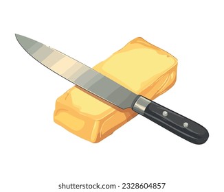 Freshness and sharpness of a kitchen knife cutting cheese icon isolated