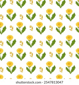 Frische Frühling Blumen Löwenzahn Stiele Muster. Ideal für botanische Designs, naturinspirierte Textilien und Frühlingsdekoration.