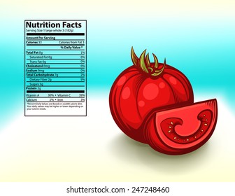 freshness tomato nutrition facts vector illustration