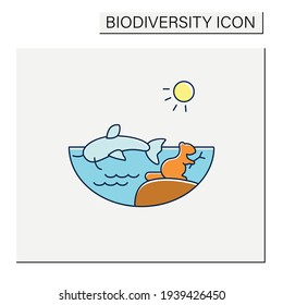 Freshwater color icon. Water except seawater and brackish water. Living place for fish, crawfish, beaver. Riverscape. Biodiversity concept. Isolated vector illustration