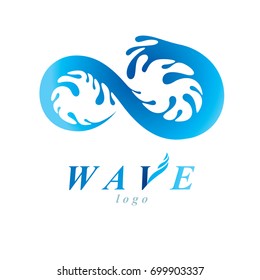 Freshwater conceptual blue vector emblem for use in mineral water advertising. Body cleansing concept. Infinity.