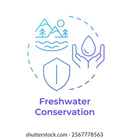 Freshwater conservation blue gradient concept icon. Protecting natural sources. Benefit of liquid recycling. Round shape line illustration. Abstract idea. Graphic design. Easy to use in article