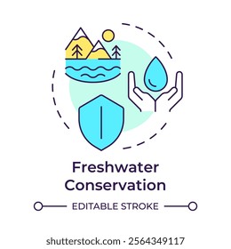 Freshwater conservation multi color concept icon. Protecting natural sources. Benefit of liquid recycling. Round shape line illustration. Abstract idea. Graphic design. Easy to use in article