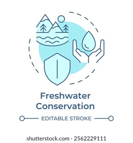 Freshwater conservation soft blue concept icon. Protecting natural sources. Benefit of liquid recycling. Round shape line illustration. Abstract idea. Graphic design. Easy to use in article