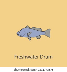 freshwater drum 2 colored line icon. Simple purple and gray element illustration. freshwater drum concept outline symbol design from fish set