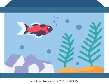 freshwater fish aquarium concept, indoor home aquaria vector color icon design, Pet and Vet symbol, Animal Shelter sign, four legged friends stock illustration