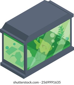 freshwater fish aquarium isometric flat concept, indoor home aquaria vector color icon design, Pet and Vet symbol, Animal Shelter sign, four legged friends stock illustration