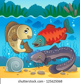 Imagen 5 del tema de los peces de agua dulce - ilustración vectorial.