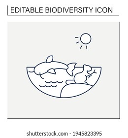 Freshwater line icon. Water except seawater and brackish water. Living place for fish, crawfish, beaver. Riverscape. Biodiversity concept. Isolated vector illustration.Editable stroke