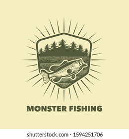 Freshwater monster bass fishing badge logo