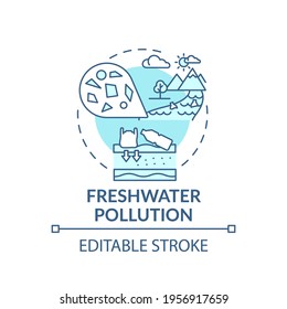 Freshwater pollution concept icon. Microplastics effects idea thin line illustration. Water contamination. Plastic debris. Vector isolated outline RGB color drawing. Editable stroke