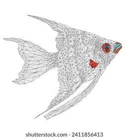 Freshwater Pterophyllum Scalare outline low-polygon Amazonian variety Angelfish aquarium fish Isolated on white background vintage vector illustration editable hand draw