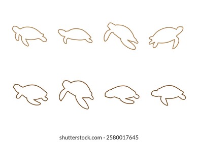 Freshwater Turtle Outline Icon Set