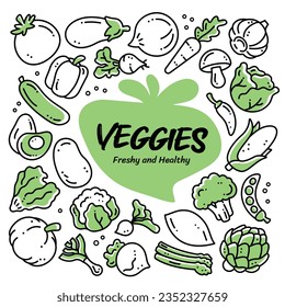 Freshy and Healthy Veggies Minimal Line Art Vector Illustration Collection