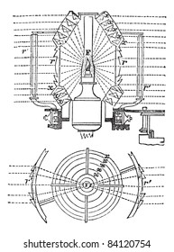 Fresnel Lens, vintage engraved illustration. Trousset encyclopedia (1886 - 1891).