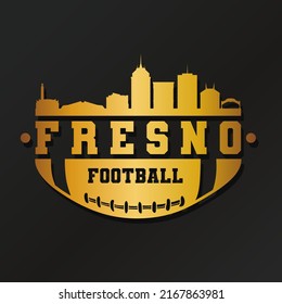 Fresno, CA, USA American Football Gold Skyline City Silhouette Vector. Golden Design Style Icon Symbols. Sport America Ball.