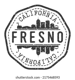 Fresno, CA, USA Stamp Skyline Postmark. Silhouette Postal Passport. City Round Vector Icon. Vintage Postage Design.