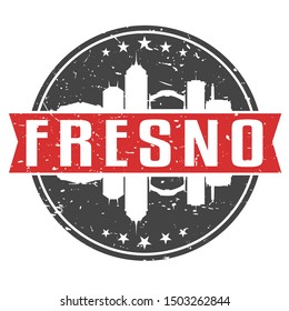 Fresno California Round Travel Stamp. Icon Skyline City Design. Seal Tourism Badge Illustration Clipart.