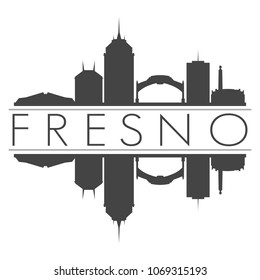Fresno California Skyline Vector Art Mirror Silhouette Emblematic Buildings