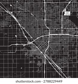 Fresno California Vector Map, Detailed City Street Map Black and White Minimalist Line Art