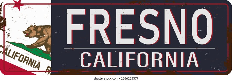 Fresno road sign with california flag isolated on white background.