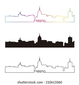 Fresno skyline linear style with rainbow in editable vector file