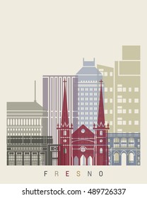 Fresno skyline poster in editable vector file
