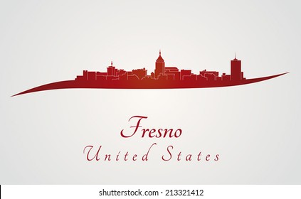 Fresno skyline in red and gray background in editable vector file