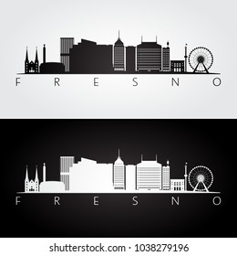 Fresno usa skyline and landmarks silhouette, black and white design, vector illustration.