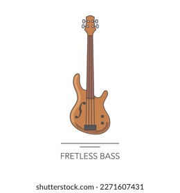 Fretless bass guitar outline colorful icon. Vector illustration