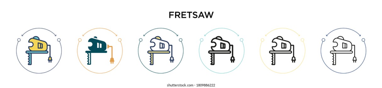 Fretsaw icon in filled, thin line, outline and stroke style. Vector illustration of two colored and black fretsaw vector icons designs can be used for mobile, ui, web