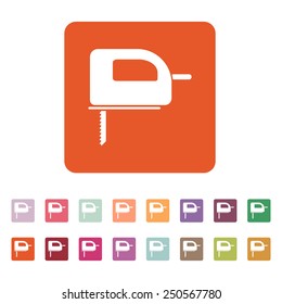 The fretsaw icon. Fretsaw symbol. Flat Vector illustration. Button Set