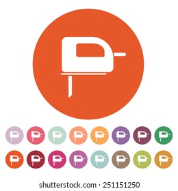 The fretsaw icon. Fretsaw symbol. Flat Vector illustration. Button Set