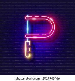Fretsaw neon icon. Vector illustration for design. Repair tool glowing sign. Construction tools concept.