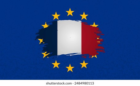 Frexit hypothetical French withdrawal from the European Union concept. Flags of France and EU banner, background, web.