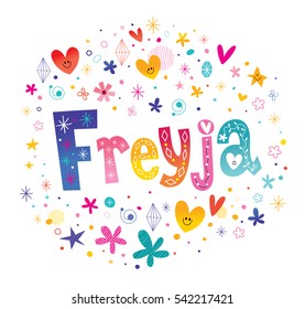 Freyja girls name decorative lettering type design