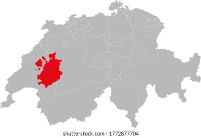 Fribourg canton isolated on Switzerland map. Gray background. Backgrounds and Wallpapers.