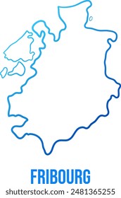 Fribourg Canton of Switzerland simplified hand drawn map with blue gradient and title