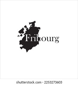 Mapa de Friburgo y diseño de letras negras sobre fondo blanco
