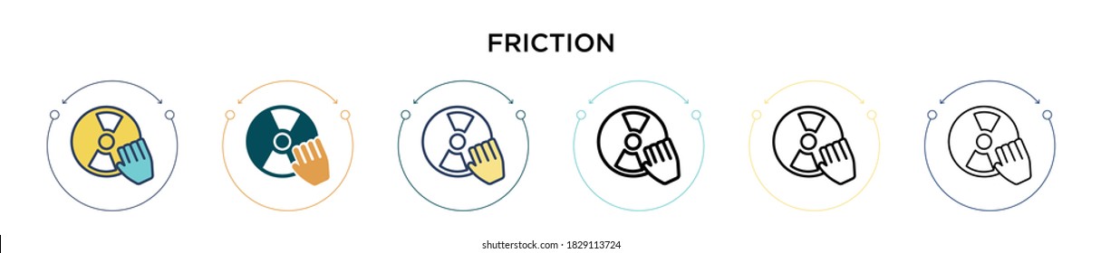 Icono de fricción en el estilo relleno, delgado, contorno y trazo. Ilustración vectorial de dos iconos vectoriales de fricción de color y negro se puede utilizar para móviles, ui, web