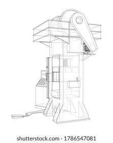 Friction screw press concept outline. Vector rendering of 3d. Wire-frame style. The layers of visible and invisible lines are separated
