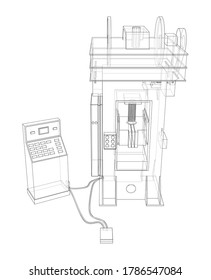 Esquema de la presión de tornillo de fricción. Representación vectorial de 3d. Estilo de marco de cables. Las capas de líneas visibles e invisibles están separadas