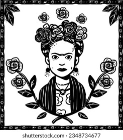 Frida in frame with flowers