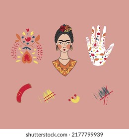 Frida Kahlo cute illustration ornament vector perfect for social media content, product design, kids apparel and book