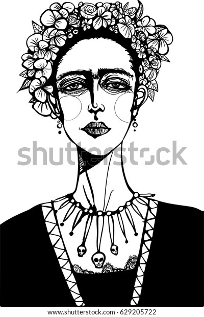 Frida Kahlo Portrait Vector Clip Art Stock Vector (Royalty Free) 629205722